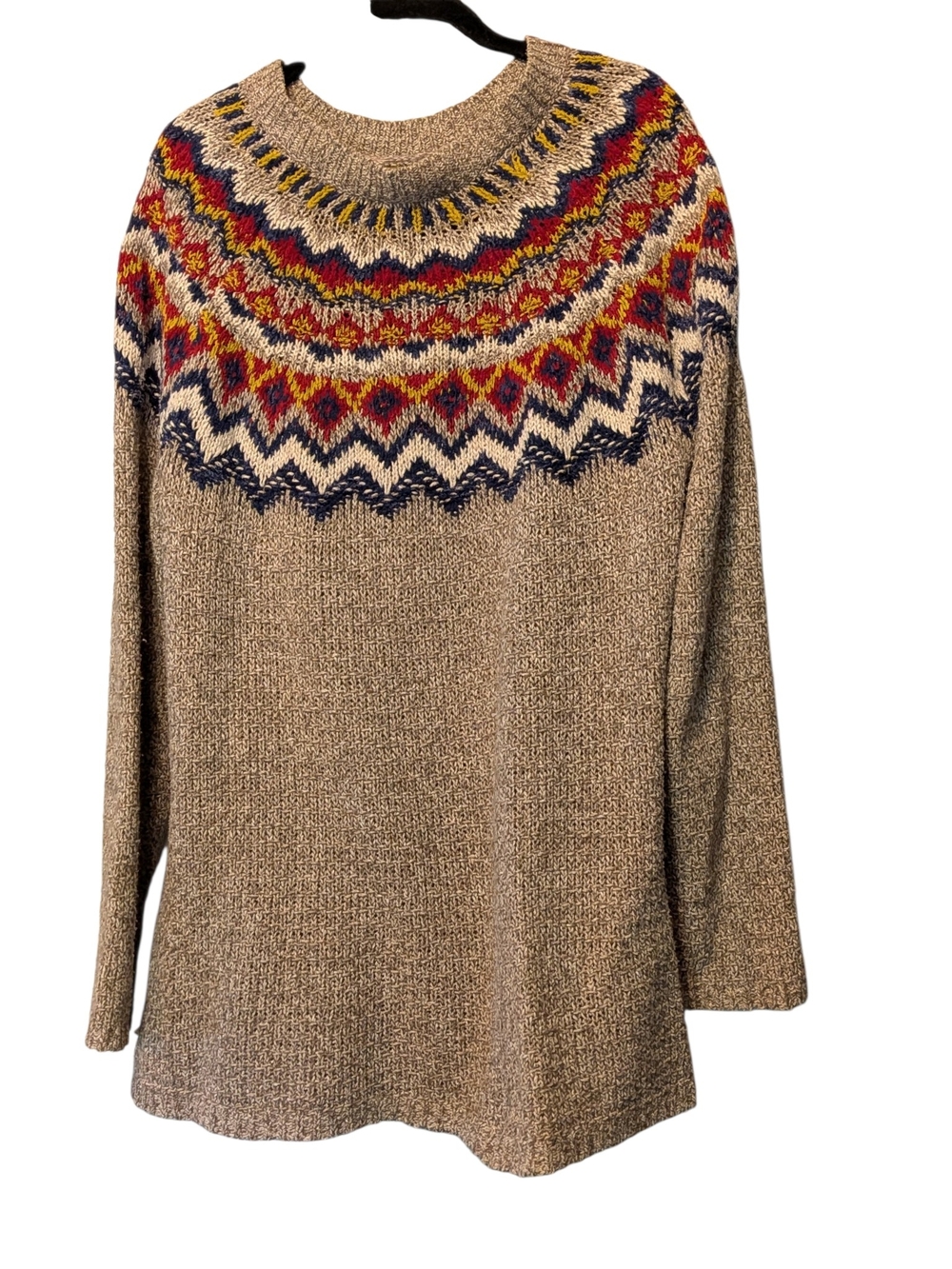 J. Jill Cream Fair Isle Yoke Crewneck Sweater with Multicolor Pattern